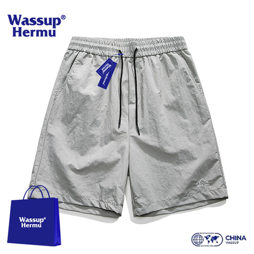
WASSUP HERMU ice silk shorts men's summer thin fast drying outdoor woven beach sports port style casual trend straight five-point pants off white XL (recommended 116-128 Jin [Jin equal to 0.5 kg])