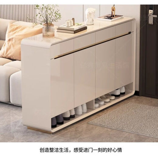 Clocked shoe cabinet home door modern simple light luxury entrance cabinet high-end door stool against the wall hot storage cabinet AD983 [light gray] 120cm-high-leg style [painted bright]