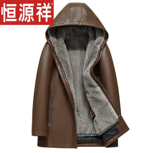 
Hengyuan Xiang Haining Leather Clothes Men's Imported Mink Inner Liner Full Mink Fur Fur Fur Coat Medium-length Jacket Brown 48