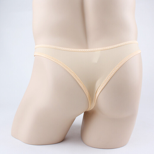 Men's ice silk underwear sexy transparent thong men's low-waist briefs men's U-convex breathable sexy underwear red one size