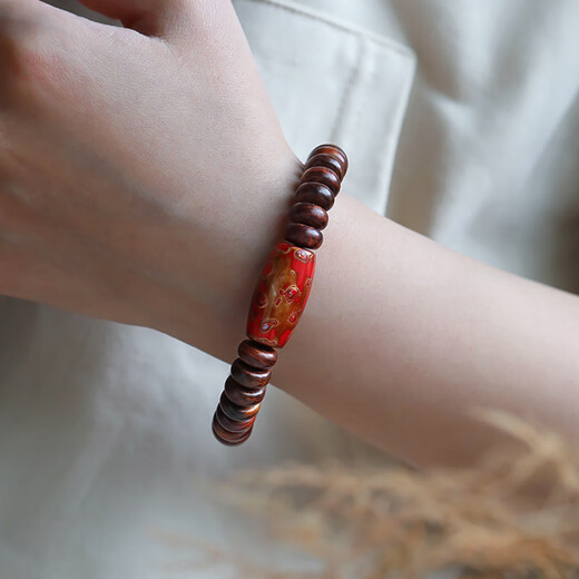 Bofu Hengxi Hainan huanghuali wood bracelets for men and women, exquisite sea yellow old material, purple pear rosary beads bracelet, wooden beads, inscriptions, toy pieces, collection gifts, high-end birthday gifts for friends, style three, Ruofei 5*10mm*32 pieces