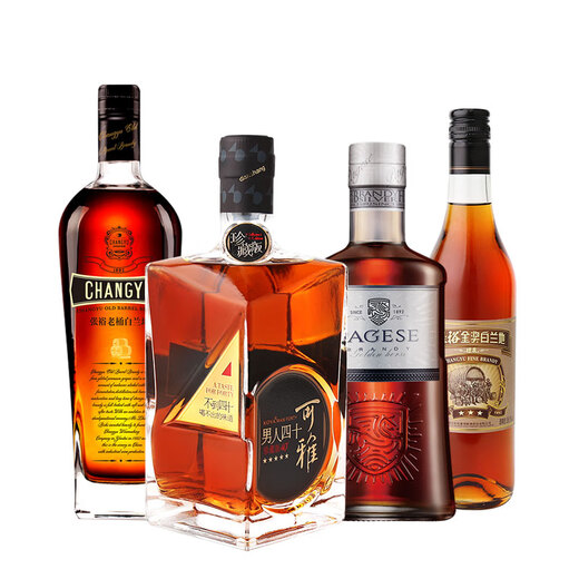 张裕白兰地珍藏五星老桶派格尔金奖白兰地四支套装洋酒 送礼 500mL 4瓶