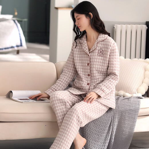 Banxinle (Banxinle) pajamas for middle-aged women, thickened pure cotton sandwich long-sleeved home clothes, winter air cotton thermal insulation, cotton quilted suit LST-88068# light coffee, female L/165
