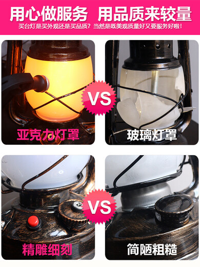 Wiederaufladbare Kerosinlampe, altmodische Retro-Requisiten für den Außenbereich, Campinglampe, Stehtischlampe, Atmosphärenlampe, Tischlampe, Laterne, Pferdelaterne, D-Flammenlicht + Ladegerät (stufenloses Dimmen), Dimmschalter