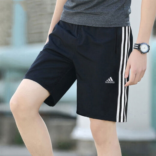 阿迪达斯（adidas）男裤子 25夏新款运动裤跑步健身训练短裤快干透气休闲宽松五分裤 IC1484/经典黑/经典三条纹 XL 10072263280253 185