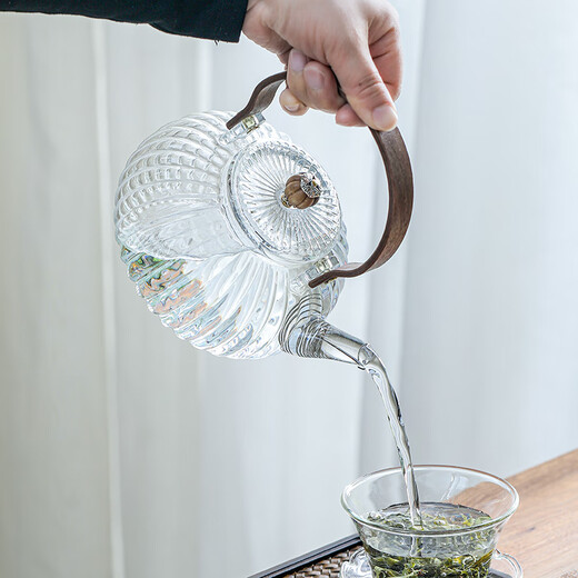SUSHI CERAMICS high borosilicate glass teapot thickened teapot Kung Fu tea set pumpkin handle kettle 800ml transparent color