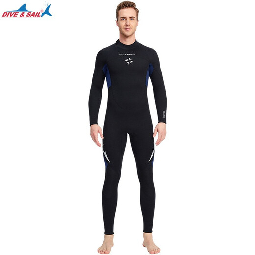 DIVE&SAIL swimsuit men's one-piece thickened 3mm sun protection warm super elastic wear-resistant cold-proof wetsuit swimsuit men's black L