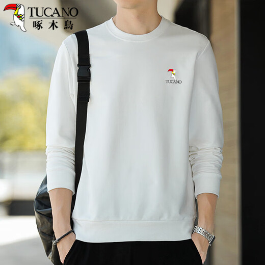 Woodpecker (TUCANO) sweatshirt men's trendy loose round neck long-sleeved t-shirt student casual versatile bottoming shirt top white L
