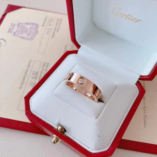 Cartier rings for men and women, same style for couples, 5.5 mm wide, inlaid with 3 diamonds, LOVE wedding ring, Chinese Valentine's Day gift, B4087500 18K rose gold 54