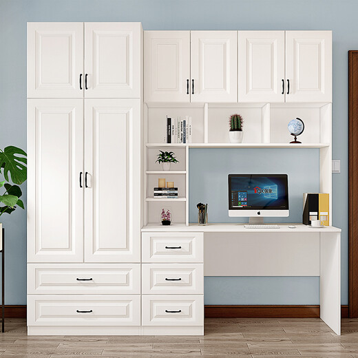 Qiangxiang Desk Bookshelf Integrated Desk Children's Computer Desk Desk Simple Home Student Writing Desk Wardrobe Combination FL3 Style 1 W2200*D550*H2200