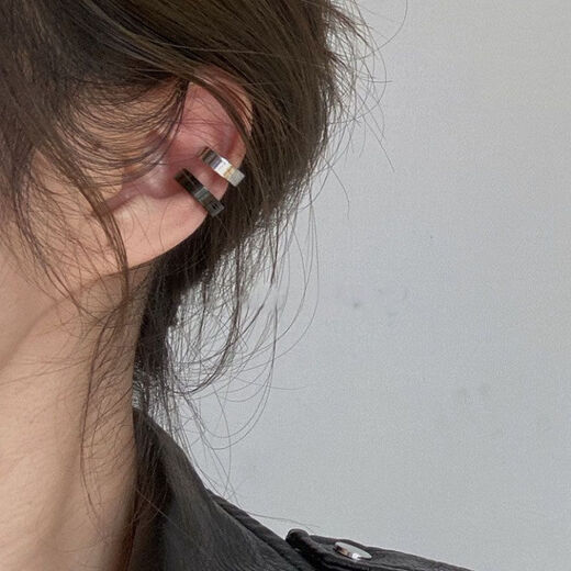 Xiandie minimalist ear bone clip simple and versatile ear clip without piercing female ins student circle black men and women trendy steel color + black ear clip set