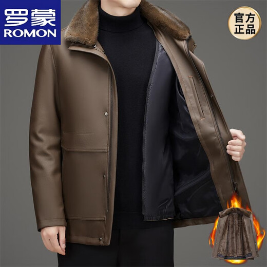 罗蒙（ROMON）海宁皮草真皮皮衣夹克中年男士爸爸装可脱卸黄金貂绒内胆大码外套 MJ-9712-黑色 M