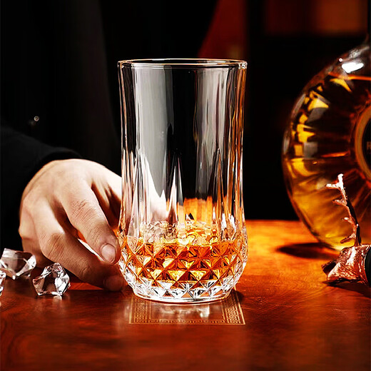 Flevinz glass European style wine glass whiskey glass personalized wineware water cup drink cup tea cup household glass cup 6 high diamond cups (transparent) + cup brush 300ml