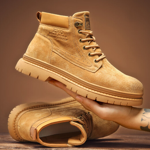 
Western Region Camel Martin Boots Men's Heightening Retro British High-top Working Shoes Men's High-end Medium-top Furniture Men's Shoes Autumn and Winter Yellow 41
