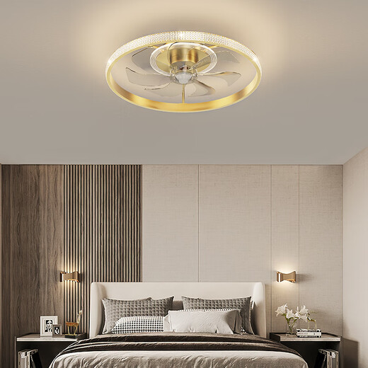 Lampe 8 Kristallventilator Licht Luxus postmodernes einfaches Schlafzimmer Esszimmer Deckenleichter Haushalt stille unsichtbare Lüfter Licht Gold + Weiß 12004 Modell [55*13 cm] Wuji