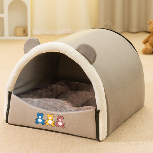 Hippidog kennel, universal for all seasons, removable and washable house-type small dog dog bed and cat kennel, closed winter warm pet kennel, Gray Bear M- (recommended weight within 10 Jin Jin is equal to 0.5 kg)