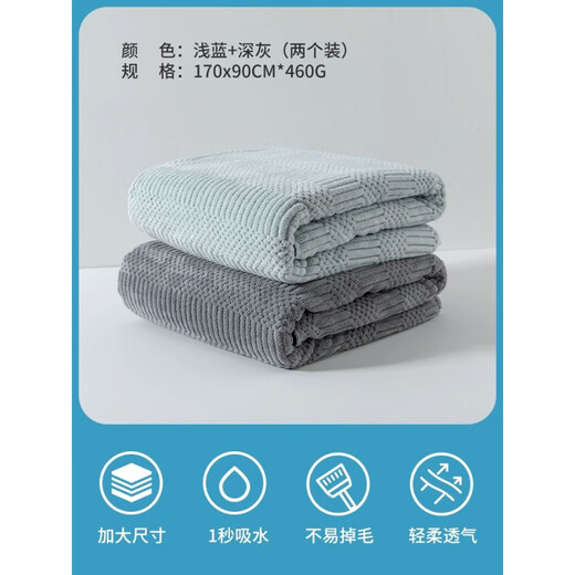 Gudie bath towel couple model pair household non-pure cotton absorbent men's and women's towel adult wrap 2023 new light blue + dark gray 170*90cm couple?? 2 pieces