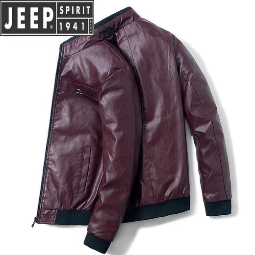 JEEP SPIRIT leather jacket men's spring and autumn new style work clothes versatile clothes casual trendy brand men's autumn and winter plus velvet leather jacket 9923 yellow brown L