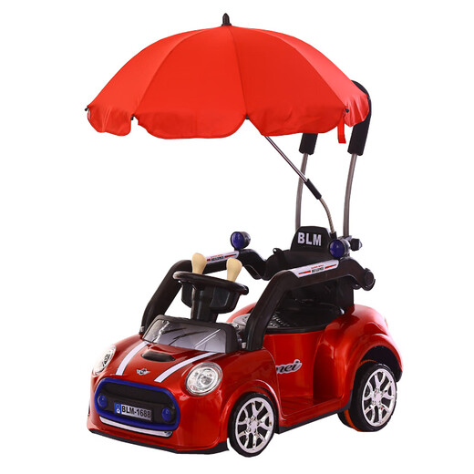 Mengyier children's electric car can sit on four-wheel swing stroller push remote control baby toy car car burgundy paint + 2.4 remote control + push handle