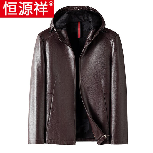 Hengyuanxiang Frühlings- und Herbst-Hasing Echt Lederjacke für Männer mit samtig verdickter Kapuzenleder-Lederjacke mit mittleren Kapuzenjacke mit mittleren Kapuzenjacke dünne schwarze 185/2xl 155-165jin [Jin entspricht 0,5 kg]
