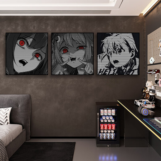 
Chengzai aokizy hanging painting trendy black and white living room sofa background wall decoration painting e-sports room cartoon bedroom bedside painting JD13972 30*30 texture oil canvas ps black frame