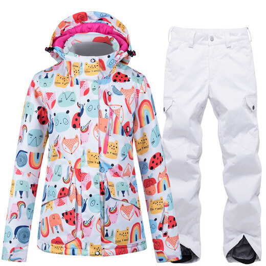 ARCTIC QUEEN Ski Wear Women's Suit Winter Outdoor Snowboard and Double Board Ski Clothing and Pants Snow Country Travel Waterproof Warm and Thickened Snow Suit Top + Strap White Pants S Top S Pants S