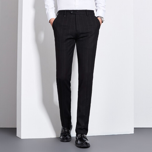 ROMON suit trousers men's 2020 autumn and winter thickened iron-free straight suit trousers casual slim formal trousers men 9KZ917041 black 32