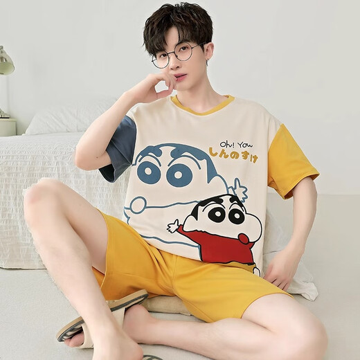 俊俊穗迪美（JUNJUNSUIDIMEI）睡衣男夏季纯棉短袖卡通青少年男士夏天薄款加肥加大码家居服套装 短袖-XY1098 M 小码(高150-160 70-90斤)