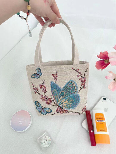 Knuspriger Leinwand Bag Butterfly Doppelseitig gestickter ethnischer Stil neuer Mobiltelefon-Taschen-Tasche Handtasche Handtasche verdickt Schmetterling kleines Modell [Größe 18*20]