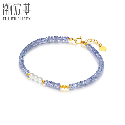 潮宏基18K金珍珠坦桑石手链彩金女手饰 小确幸 SCK35900002 0.001克拉