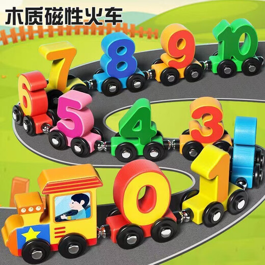 Coolfei para niños Magnético Train Magnético Asamblea Magnética Bebé 1-6 años Educación temprana Juguetes de trenes de iluminación 12 Números magnéticos de madera 0-10