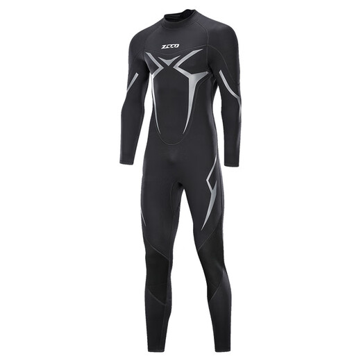 ZCCO3mm wetsuit one-piece men's thermal elastic wear-resistant wetsuit cold-proof wetsuit winter swimming swimsuit SCR black L