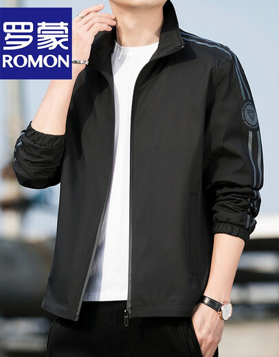 Romon Brand Jacke Herrenhäuser -Jacke Herren Frühling und Herbst 2022 Spring Mode vielseitige trendige lässige Gelegenheitskleidung Windschutz Arbeiten Herrenkleidung JK683 Black 175