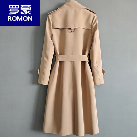 ROMON knee-length windbreaker men's European station 2026 spring and autumn new style handsome double row large size loose extra long coat trendy 1191 black 2XL