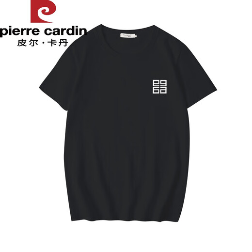 Pier Cardin summer 2025 new short-sleeved round neck pure cotton white shoulder T-shirt for women loose European top T-shirt ins trendy 854 white (regular round neck short-sleeved-black) S Recommended 80-100Jin [Jin equals 0.5 kg]