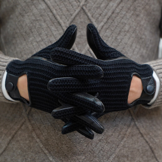 NOOLDERS men's retro style driving gloves touch screen motorcycle leather gloves bicycle riding cotton braided back motorcycle gloves thin non-slip wear-resistant black touch screen (silky lining) S size