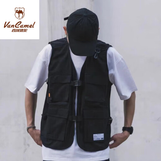 Western Camel (VANCAMEL) multi-pocket workwear tactical vest jacket for men and women, trendy brand vest, sleeveless vest, women's style/Wh green L