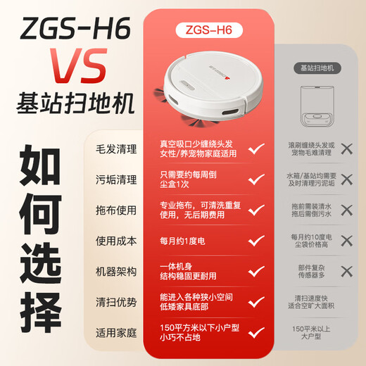 志高扫地机器人家用智能全自动扫拖吸一体机三合一真空吸口不缠毛发5000Pa大吸力自动充电ZG-H6 白色【至尊版】：5000Pa大吸力+升级水箱+回充