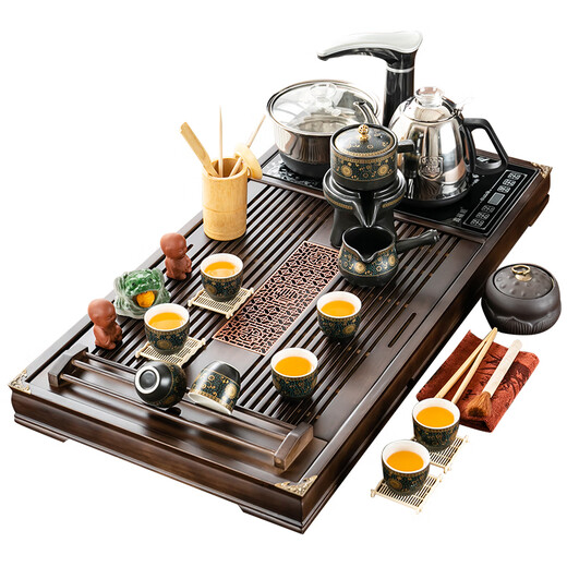 Tang Yun's ingenious tea set set, household integrated tea tray and tea table, fully automatic glass kettle, tea cup, complete gift set, Kung Fu tea set, model 02 Fu Yun + Zisha Kung Fu, stainless steel, fully automatic