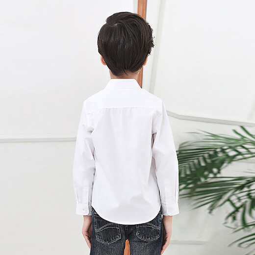 Jiuyu's children's white shirt, boys' spring and autumn pure cotton long-sleeved shirt, middle-aged and older children's performance solid color performance clothes, primary school uniforms, white 170 (suitable for height 161-170cm)