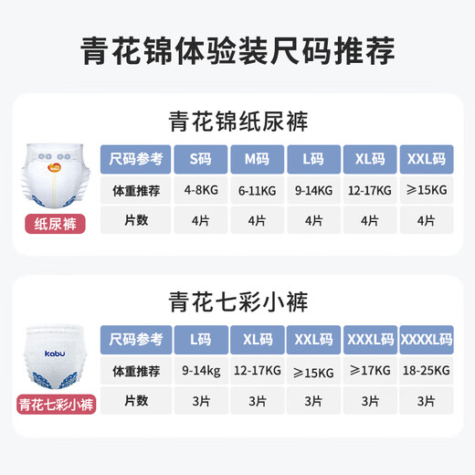 卡布青花锦纸尿裤拉拉裤婴儿尿不湿轻薄透气防漏瞬吸便携试用装 纸尿裤L码4片(9-14KG)