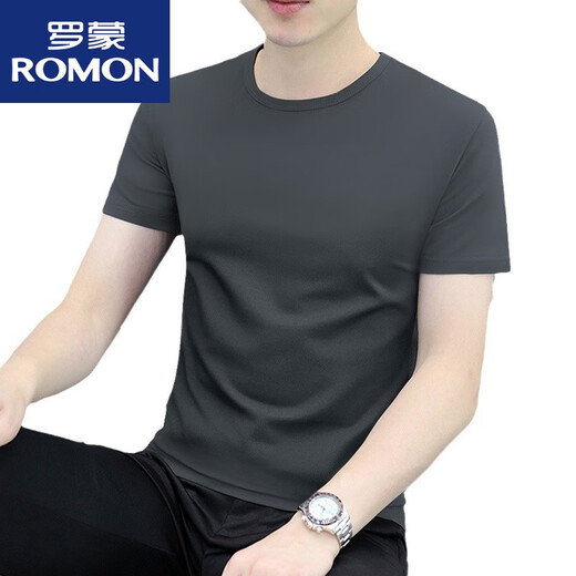 ROMON 32 pieces 200g round neck men's short-sleeved T-shirt 2025 summer new slim fit versatile bottoming shirt top ZY201 white 2XL (145Jin Jin is equal to 0.5kg ~160Jin Jin is equal to 0.5kg)