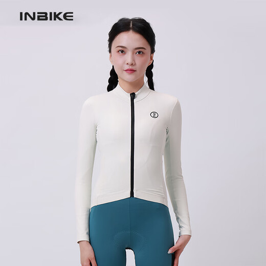 INBIKE windproof cycling jacket fleece warm autumn and winter long-sleeved women's top road mountain bike bud white M
