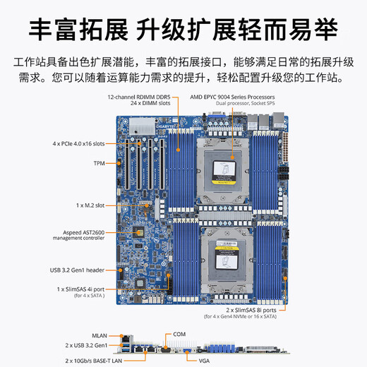 Gigabyte AMD EPYC Dual-Way Xiaolong 9754/9654/Workstation/Scientific CFD Simulation Computing Server/Tower Dual-Way Xiaolong 9754 2.25G 256 CORE 512 Threads 64G Memor