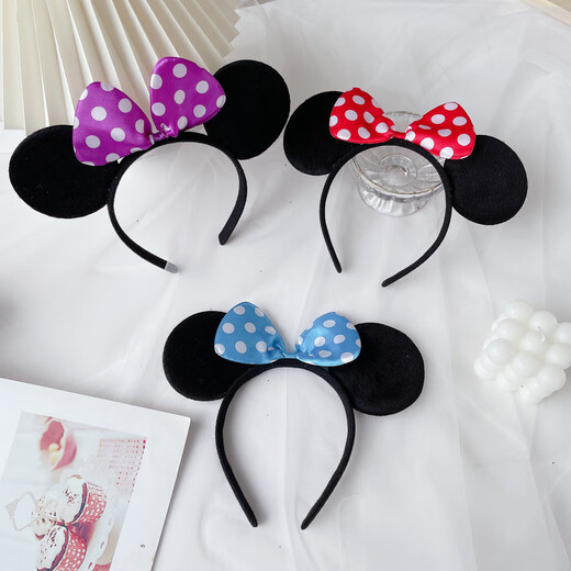 ENRMIIV Mickey headband bow children's performance headwear amusement park Minnie cute hairpin black ears Mickey Mouse summer black ears Mickey