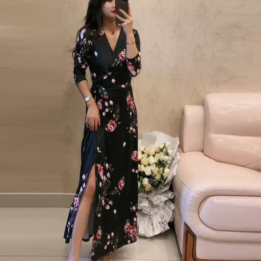 Zhidoudou Xi und Xi einteilige Kleidungsrock koreanische Version Slim and Gentle Style Beach Urlaub 3034 Schwarz 2xl