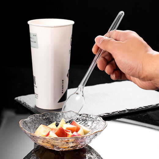 Chuge high-quality disposable spoon individually packaged food-grade dessert spoon plastic commercial dessert ice cream spoon coffee stirring spoon 21cm five-pointed star * transparent independent * 100 pieces (buy 8 1) buy more