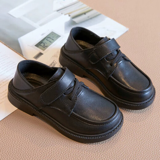 Lu Rang Song Children's Leather Shoes Boys and Girls Performance Shoes British Style Velcro Loafers Spring and Summer Children's Single Shoes Black Single 31 Size 19.3 cm long