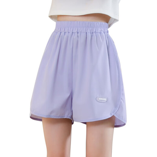 Pig Pitt (PIG/PETER) girls' sports shorts summer thin 2025 new ice silk children's quick-drying pants summer girls' big children's casual pants 9889 white + 18410 purple [set] 170 cm
