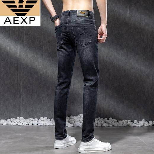AEXP 7香港高档牛仔裤男修身小脚弹力休闲春秋新品时尚百搭牛仔裤 683款纯黑色 3XL 35码腰围2尺75
